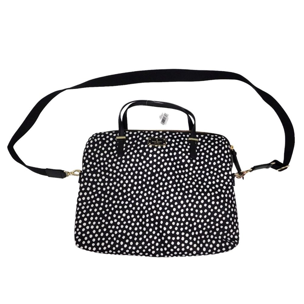Kate Spade Laptop Bag Black White Adjustable Strap Daveney Wilson Rd Musical Dot